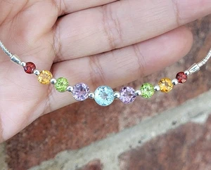Aquamarine, Amethyst, Peridot Vintage QVC Omega Chain Sterling Silver Necklace - Picture 1 of 24
