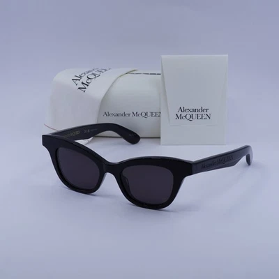 Новый Alexander McQueen AM0381S 001 блестящий черный/серый 47-18-140 солнцезащитные очки - Изображение 1 из 4