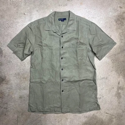 Daniel Cremieux Silk Camp Collar Shirt Loop Collar Medium Olive Green Old Money - Image 1 of 4