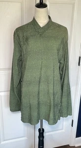 Tibetan Traditional 100% Cotton Woven Long Sleeve Shirt in Green XL - Picture 1 of 10