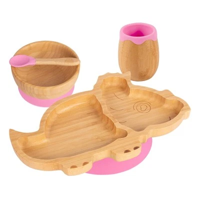 4pc Tiny Dining Rosa Dinosaurier Bambus Baby-Fütterungsset Entwöhnung Teller - Bild 1 von 4