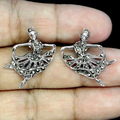 Pendientes redondos de plata de ley 925 marcasita dama piedras preciosas naturales joyería Foto 1 de 4
