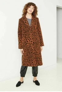 NWT A New Day Women Animal Leopard Print Jacquard Brown Pea Overcoat Coat Large - Picture 1 of 5