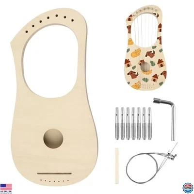 Handcrafted 7-String Lyre Harp DIY Kit - Basswood Body, Strings, Tuning Wrench - Image 1 of 4