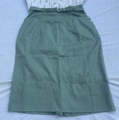 Vtg Belted Pencil Knee Skirt Sage Green Stockton Of Dallas Size S/M Rockabilly - Image 1 of 4