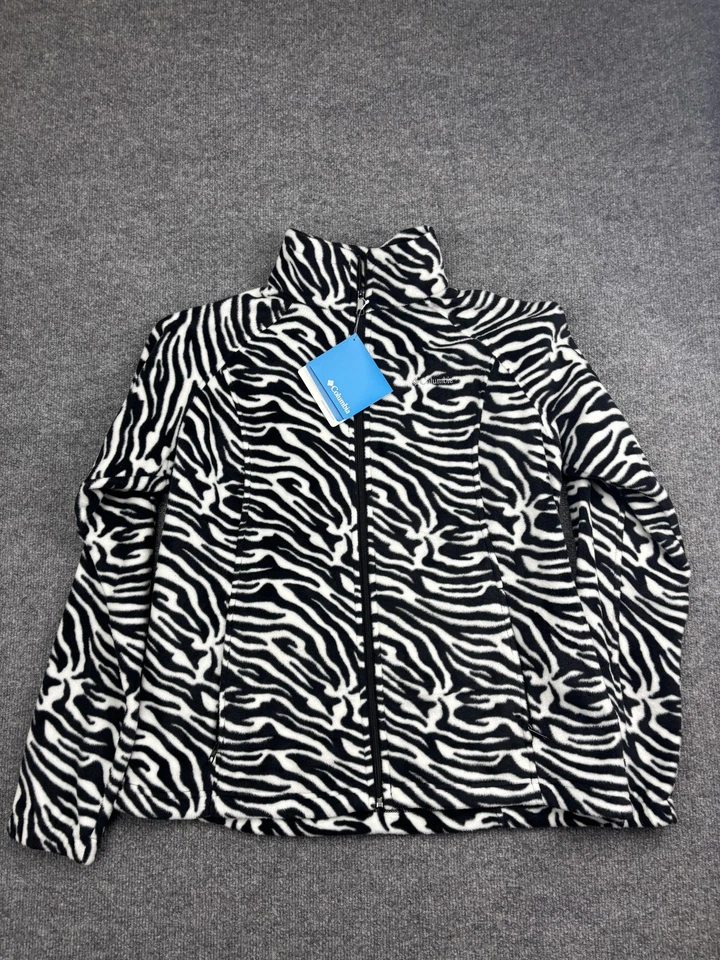 Chaqueta polar Columbia para mujer XL negra blanca con estampado de cebra bolsillos con cremallera completa cálida Foto 1 de 4