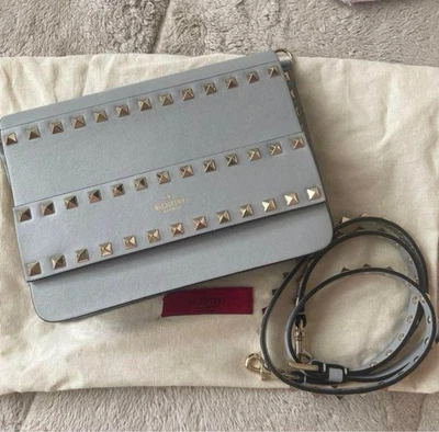 Valentino Studded Shoulder Bag Rockstud Light Blue Leather Fashion Accesory - Image 1 of 4