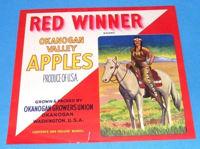 Red Winner Okanogan Valley Apples Brand Fruit Crate Label - Washington USA - Image 1 of 4