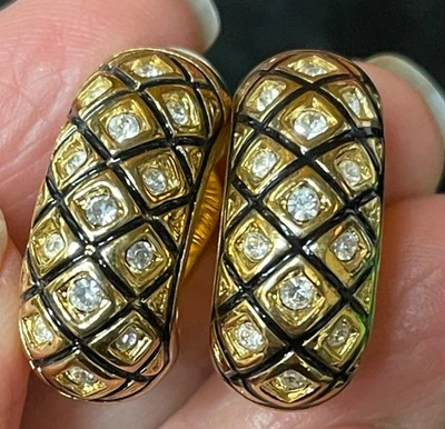 Pendientes SWAROVSKI Cristal Cisne Firmado Transparente Negro Tono Oro Medio Aro Clip Foto 1 de 4