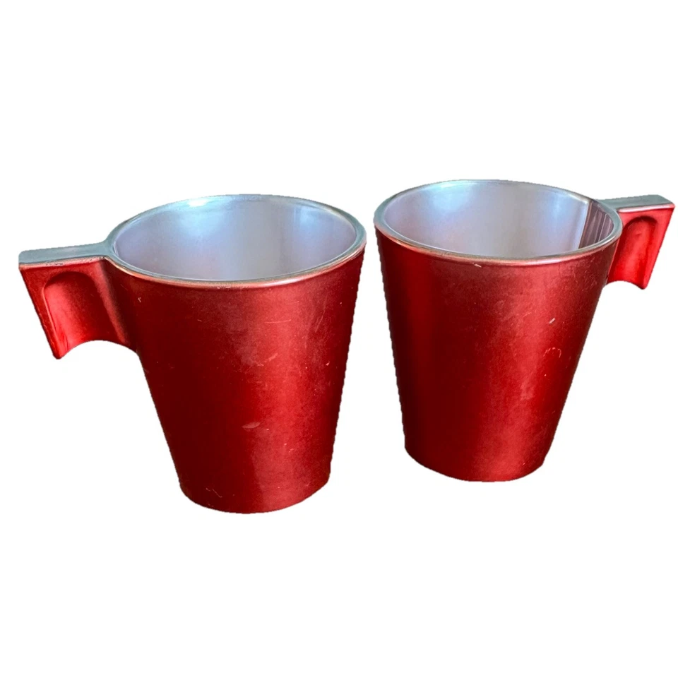 Juego de 2 tazas de café espresso Luminarc Arc llamativo de vidrio rojo Francia vintage Foto 1 de 4