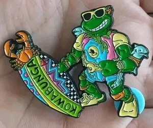 TMNT 1991 Cowabunga Michaelangelo Surf Board Teenage Mutant ENAMEL PIN Action 88 - Picture 1 of 3