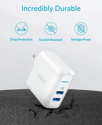 Anker PowerPort 2 Dual USB 24W Wall Charger Charging Power Adapter Foldable Plug - Image 1 of 4