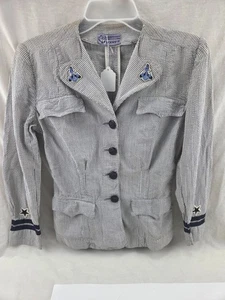 WW2 USN Marina de los Estados Unidos Ondas Gris y Blanco Seersucker Mujer Vestido Blusa Chaqueta - Imagen 1 de 3