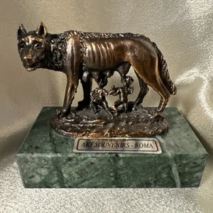 Ricordo di Roma Rome Roman Mythology Romulus Remus Bronze She Wolf Marble Base - Picture 1 of 10