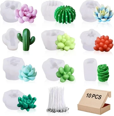 9PCS Succulent Silicone Molds 3D Cacti for Candle Soap Wax & Resin Casting DIY - Image 1 of 4
