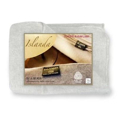 COPERTA ISLANDA in vera pura LANA vergine morbida e calda BEIGE Melange - Immagine 1 di 4