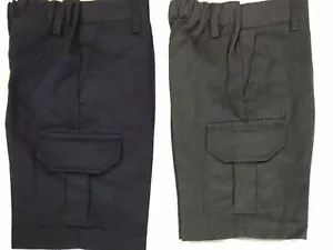 BOYS ADJUSTABLE WAIST CARGO SCHOOL SHORTS GREY BLACK FROM 2Y-17Y ALL SIZES - Picture 1 of 5