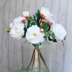 White Original Peonies, Realistic Artificial Luxury Faux Silk Peony Petal Flower - Picture 1 of 3