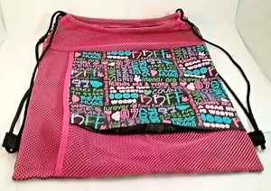 Bolso Mochila BABW Workshop BFF Rosa Malla de Nylon Multicolor Cincha Cordón - Imagen 1 de 10