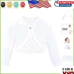Elegant Little Girls' Long Sleeve Bolero Cardigan with Button Closure - Size 6 - Picture 1 of 10