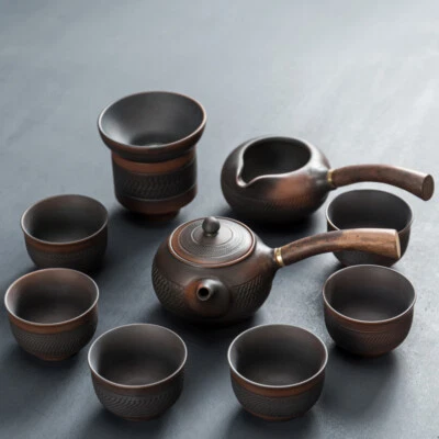 Juego de té completo cerámica púrpura kungfu juego de té olla con mango de madera taza Gaiwan Foto 1 de 4