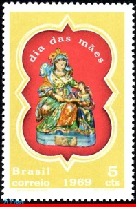 1122 BRAZIL 1969 MOTHER´S DAY, ST. ANNE, BAROQUE STATUE, MI# 1211 RHM C-635, MNH - Picture 1 of 2