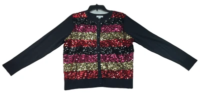 Cárdigan suéter Charter Club para mujer talla grande negro lentejuelas rayas nuevo Foto 1 de 4