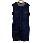 W by Worth Denim One Piece Dress Womens 14 Blue Utility Sleeveless Knee Length