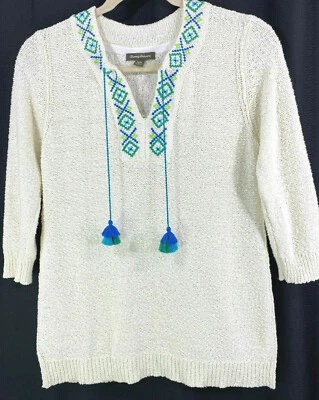 Tommy Bahama Mujer M Eden Bay Marfil Borla Túnica Suéter Bordado Foto 1 de 4