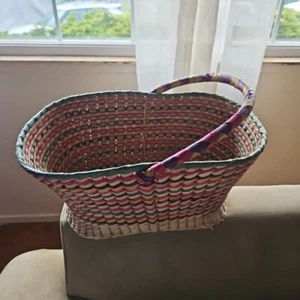 Woven Wicker Rattan Picnic Market Basket Colorful with Handle - Picture 1 of 5