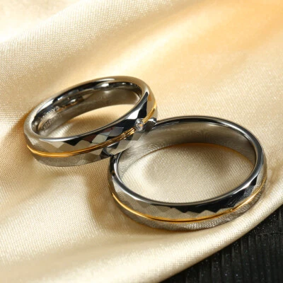 钨男式女式结婚戒指凹槽多面乐队情人节礼物 — 第 1/4 张图片