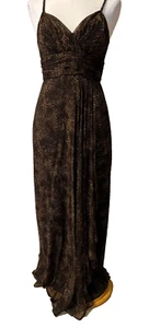 Teri Jon SIlk Maxi Dress 4 Small Black Brown Strappy Sleeveless Y2K Flowy - Picture 1 of 13