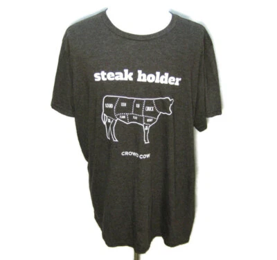 New STEAK HOLDER Men's (Size 2XL) Brown Cattle Rancher Beef Butcher Cow T-Shirt - Image 1 of 4