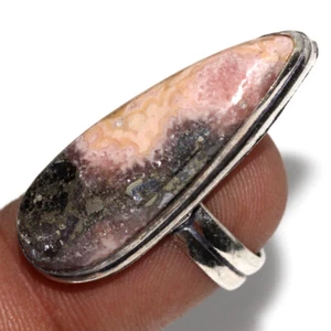 925 Silver Plated Pyrite In Rhodochrosite Ethnic Ring Jewelry Size US 5.5 GW - Picture 1 of 3