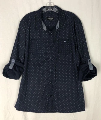 Eighty Eight Platinum Men Size XL Blue Roll Tab Sleeve Shirt Button Up Geometric - Image 1 of 4
