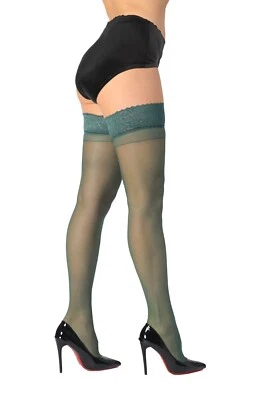 Medias hasta el muslo de silicona para mujer Top Stay Up pantimedias sedosas semi transparentes Foto 1 de 4