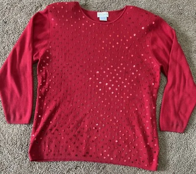 Suéter Jaclyn Smith Mujer Grande Rojo Mezcla Seda Pullover Manga 3/4 Foto 1 de 4