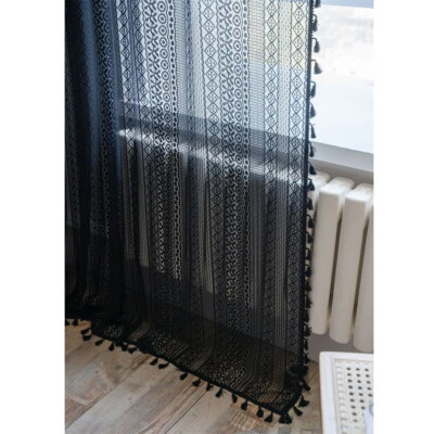 Tassel Curtains for Bedroom Crochet Hollow Out Window Drape Valance Home Decor - Image 1 of 4