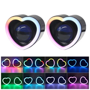 Heart-shaped RGB LED Angel Eye DRL Shrouds fit 2.5'' Bi xenon&LED Projector Lens - Foto 1 di 6