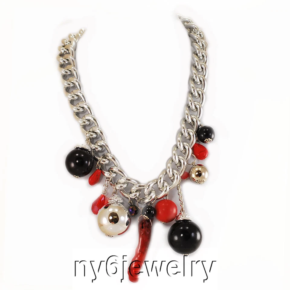 Коралловое, хрустальное и магнезитовое бирюзовое коренастое ожерелье с серебристой застежкой 19–21 дюйма - Изображение 1 из 1