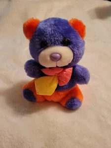 Vintage Plush Stuffed Toy Bear, Purple Orange Yellow Tri Color With Nylon Tie - Picture 1 of 8