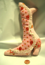 CHRISTMAS TREE ORNAMENT boot victorian COWBOY handmade PINK FABRIC SHOE LACE 8"