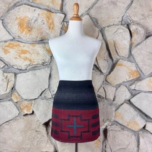 VTG RALPH LAUREN Blanket Western Indian Wool Skirt Grey Red Equestrian M - Picture 1 of 4