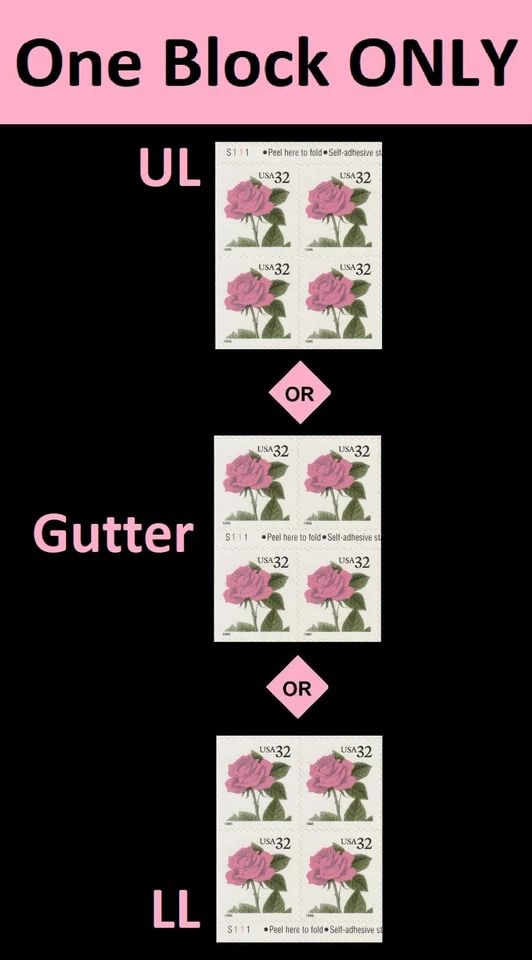 US 2492 Pink Rose 32c plate block 4 S111 MNH 1995 - Image 1 of 1