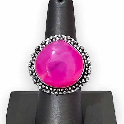 Anillo de ágata Botswana rosa para dama de ley 925 talla 7,5 Foto 1 de 4