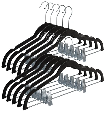 Clothes Hangers with clips BLACK Velvet Hangers, For Skirt/pants Hangers 10 Pack - Image 1 of 4