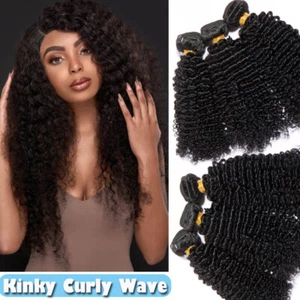 8A Kinky Curly Bundles Weave Weft Peruvian Virgin Human Hair Extension 28 30Inch - Picture 1 of 24