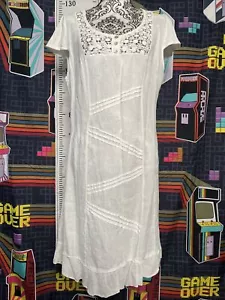 White Linen Summer Dress with Lace chest. Size 3XL #Q - Picture 1 of 11