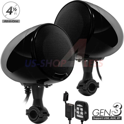 600W AMP Bluetooth Waterproof Motorcycle Stereo Speaker Audio MP3 System AUX USB - Image 1 of 4