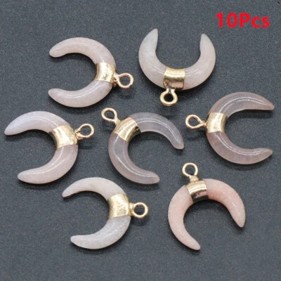 10 шт. 18x15x4 мм натуральный розовый авантюрин позолота рог быка луна подвеска бусина HT1763 - Изображение 1 из 4